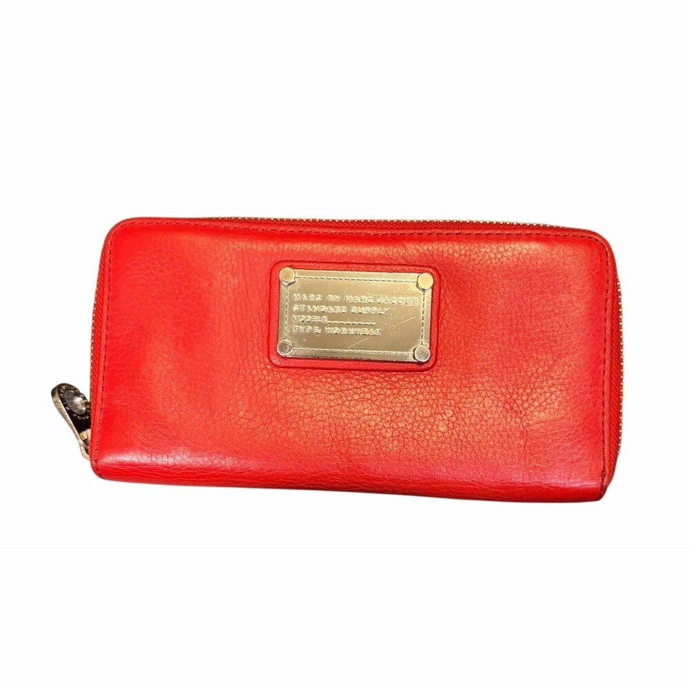 Marc by Marc Jacobs Wallet Red Zip-Around Leather Wallet Silver Hardware